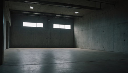 Empty warehouse interior with light and shadow. 3D Rendering.の素材