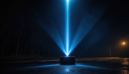 Blue spot light on the street at night. 3d rendering.の素材