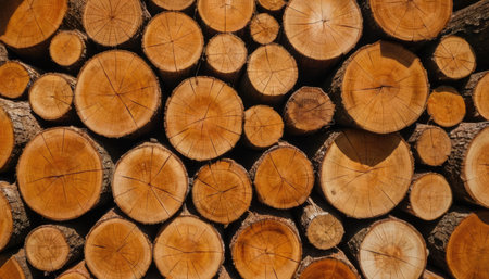 Background of a pile of firewood. The texture of the logs.の素材