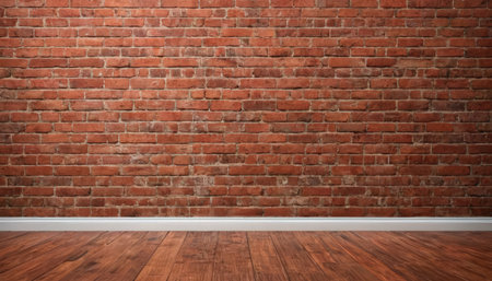 Empty room with brick wall and wooden floor. 3D Renderingの素材