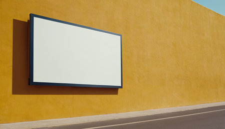 Blank billboard on the yellow wall with empty space for your textの素材