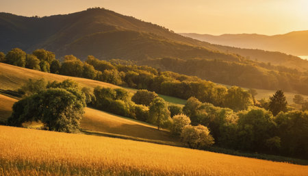 Sunset in Tuscany, Italy. Rural landscape at summertime.の素材