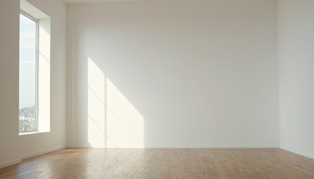 Empty room with white walls and wooden floor. 3d rendering.の素材