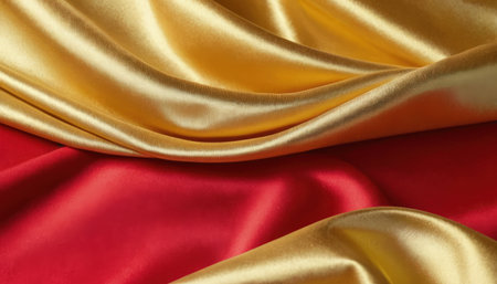 Golden and red satin fabric texture background with copy space for designの素材