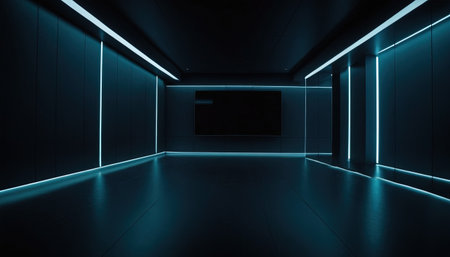 3D rendering. Futuristic Sci-Fi Empty Room with Glowing Lightsの素材