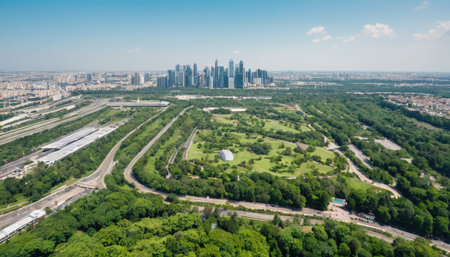 Panoramic view of the city of Moscow from a bird's eye viewの素材