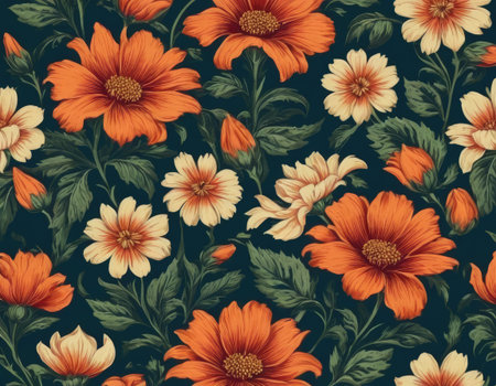 Seamless pattern with flowers on a dark background. Vector illustration.の素材