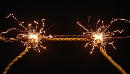 Sparklers on a wire on a black background, close-upの素材