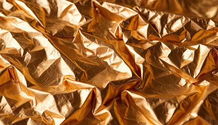 Crumpled gold foil as a background. Texture close-up.の素材