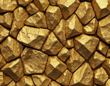 Background of golden stone wall texture. Abstract background and texture for design.の素材