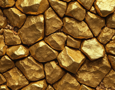 Gold stone wall texture or background. Gold stone wall texture for interior or exterior design.の素材