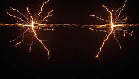 Lightning strike on a dark background, close-up, copy spaceの素材