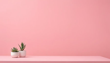 pink shelf with cactus in pot on pink background, minimal conceptの素材