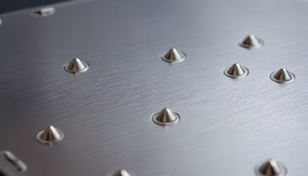 Metal plate with rivets, close-up. Metal background.の素材