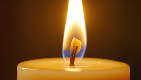 Burning candle on a dark background, close-up, macroの素材