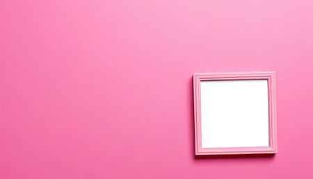 Pink photo frame on pink background. Copy space for your text.の素材