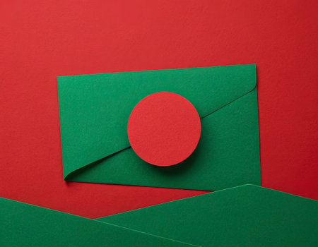 Envelope with flag of Bangladesh on red background. 3d renderingの素材