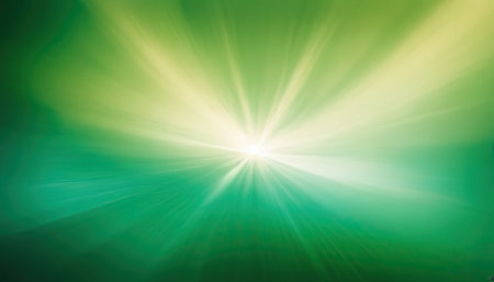 Abstract green background with sunbeams and lens flare. Vector illustration.の素材