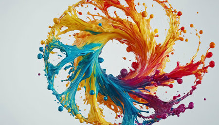 Colorful paint splashes isolated on white background. Abstract colorful backgroundの素材
