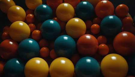 Colored plastic balls on a black background. Background of colored plastic balls.の素材