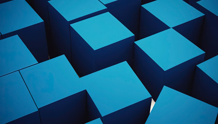 Abstract blue cube background, 3d render, square shape, digital illustrationの素材