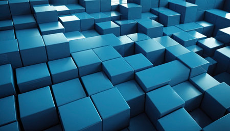 Abstract blue cubes background, 3d render, square composition, digital illustrationの素材