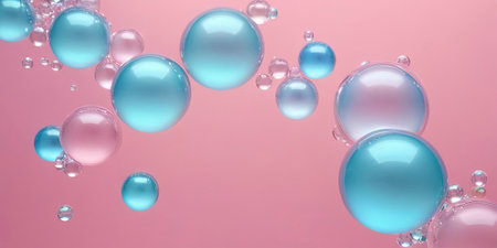 3d rendering of blue and pink bubbles floating in the air.の素材