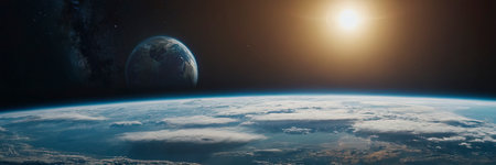 View of the planet Earth during a sunrise 3D rendering elements of this image furnished by NASAの素材