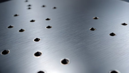 Stainless steel plate with holes, close-up, macroの素材