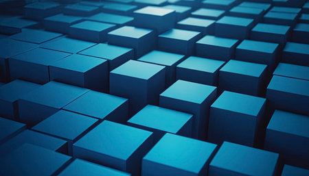 Abstract blue cubes background, 3d render, square pattern, creative designの素材