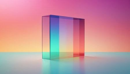Glass cube on colorful background, 3d rendering. Computer digital drawing.の素材