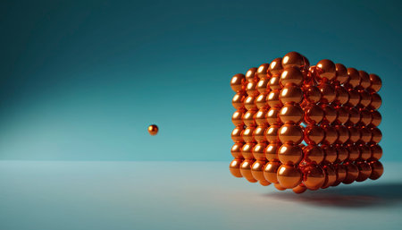 3d rendering of a set of orange spheres on a blue backgroundの素材