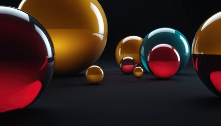 3d render of colorful spheres on black background. Abstract background.の素材