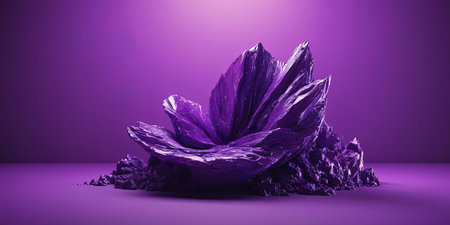 3d rendering of a purple abstract background with a crystal flower.の素材