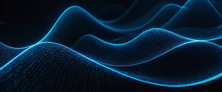 3D rendering of abstract digital wave with particles. Futuristic wave of glowing particles.の素材