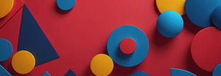 Abstract 3d geometric background. Red, blue and yellow colors. Vector illustrationの素材