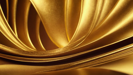 Closeup of golden satin fabric. 3d rendering, 3d illustration.の素材