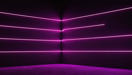 Purple neon light in a dark room. 3d rendering.の素材