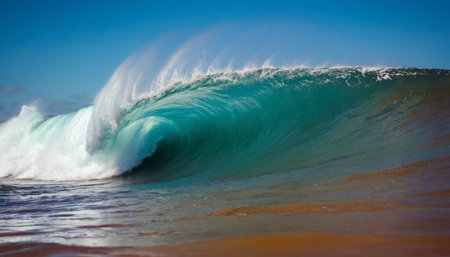 Surfing big ocean wave on a sunny day. Seascape.の素材