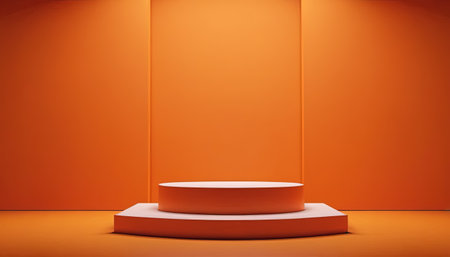 3d rendering of orange podium on orange background. Abstract minimal scene.の素材