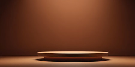 3d rendering of a brown podium on a brown background. Platform for product presentation.の素材