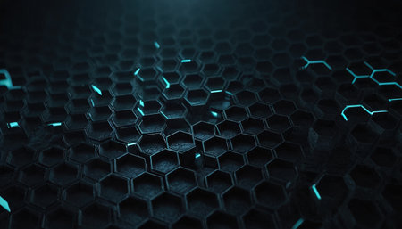 3D illustration of hexagonal honeycomb background. 3D CG. High resolution.の素材