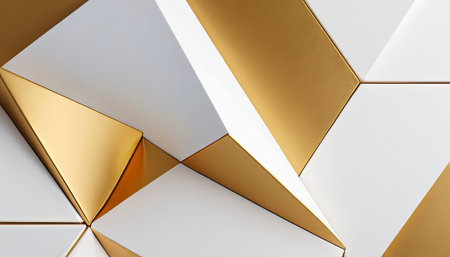 3d rendering of abstract geometric shapes in golden and white colors backgroundの素材