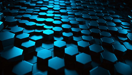 Dark blue hexagon background, 3d rendering. Computer digital drawing.の素材