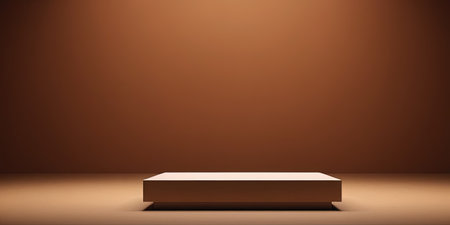 3d rendering of a brown podium on a brown background. Platform for product presentation.の素材
