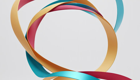3d rendering of colorful ribbons in circle shape on white backgroundの素材