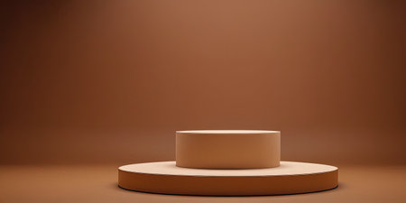 3d render of brown podium for product presentation. Abstract background with round podium.の素材