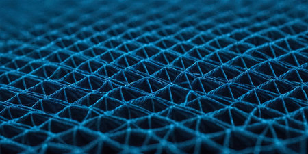 blue plastic mesh background, close up of a polygonal meshの素材