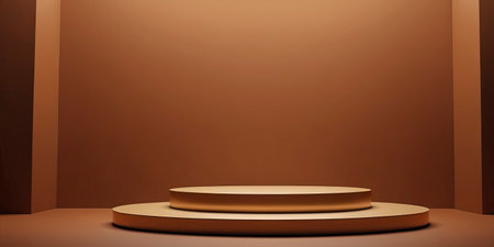 3d render, brown background with podium, pedestal or platformの素材