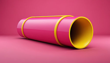 3d illustration of pink and yellow trash can on a pink backgroundの素材